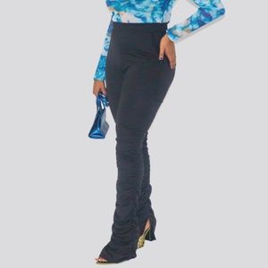 Stacked High-Waist Pants in Black